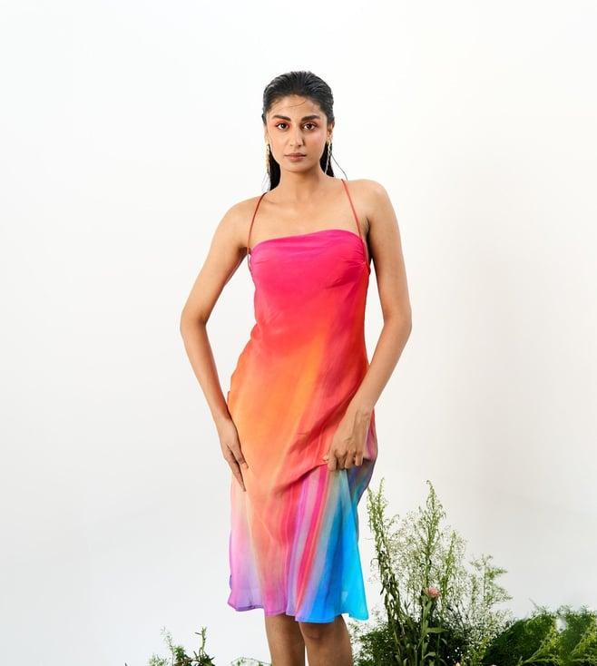 trazenie multicolored the shambhala indradhanush cowl neck midi backless dress