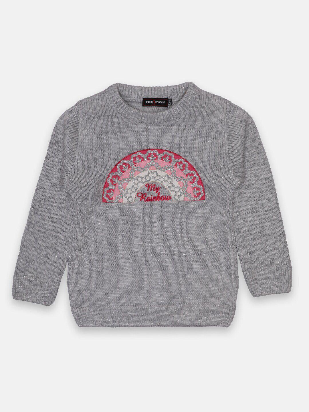 tre&pass boys grey & pink embroidered pullover with embroidered detail