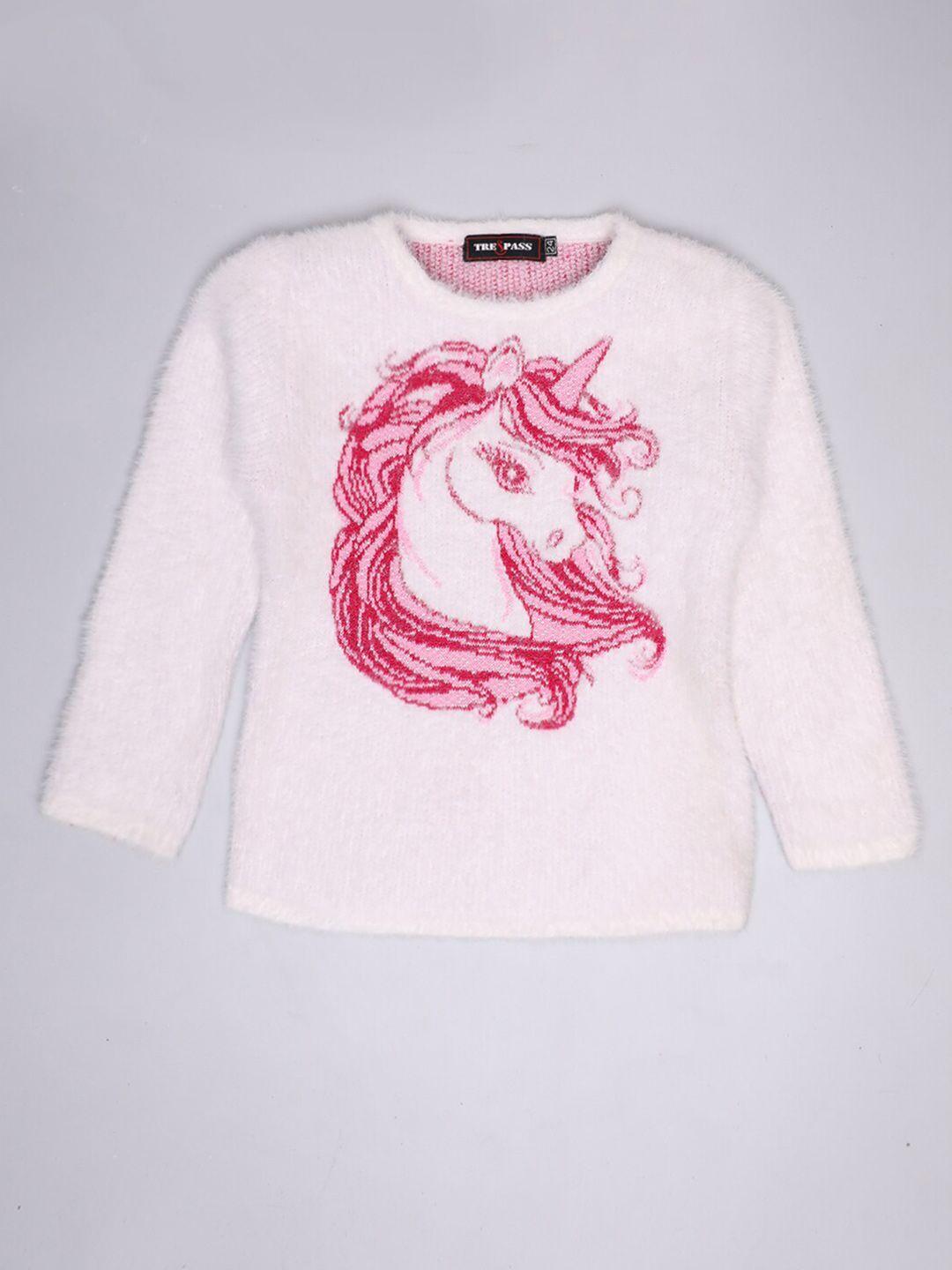 tre&pass boys white & pink printed woolen pullover