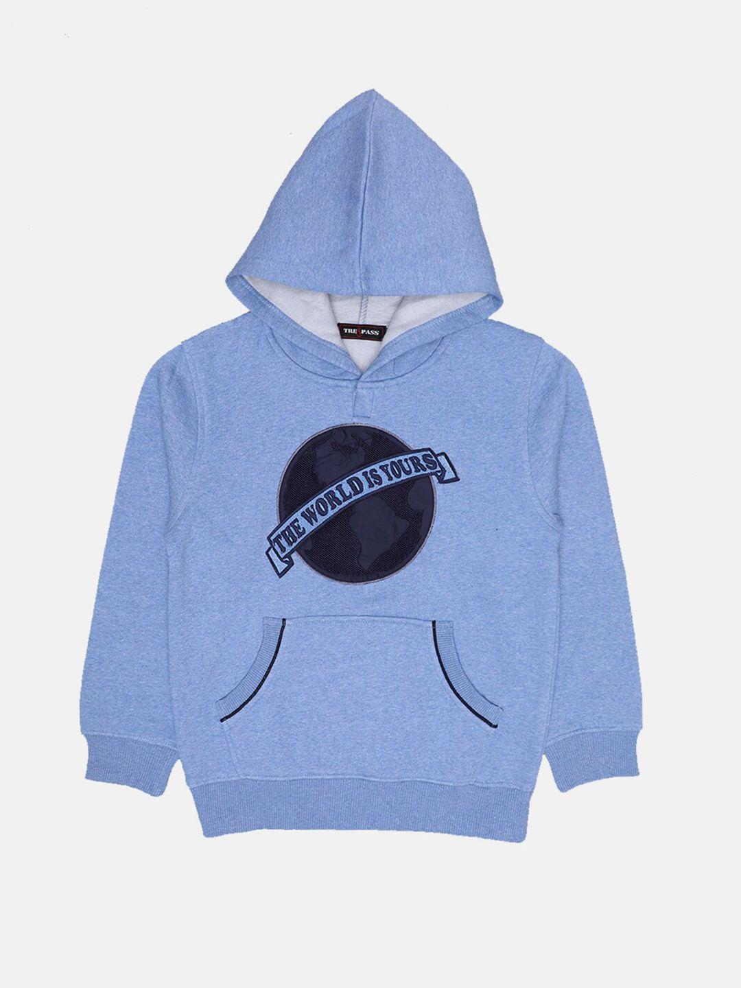 tre&pass boys blue printed hooded sweatshirt