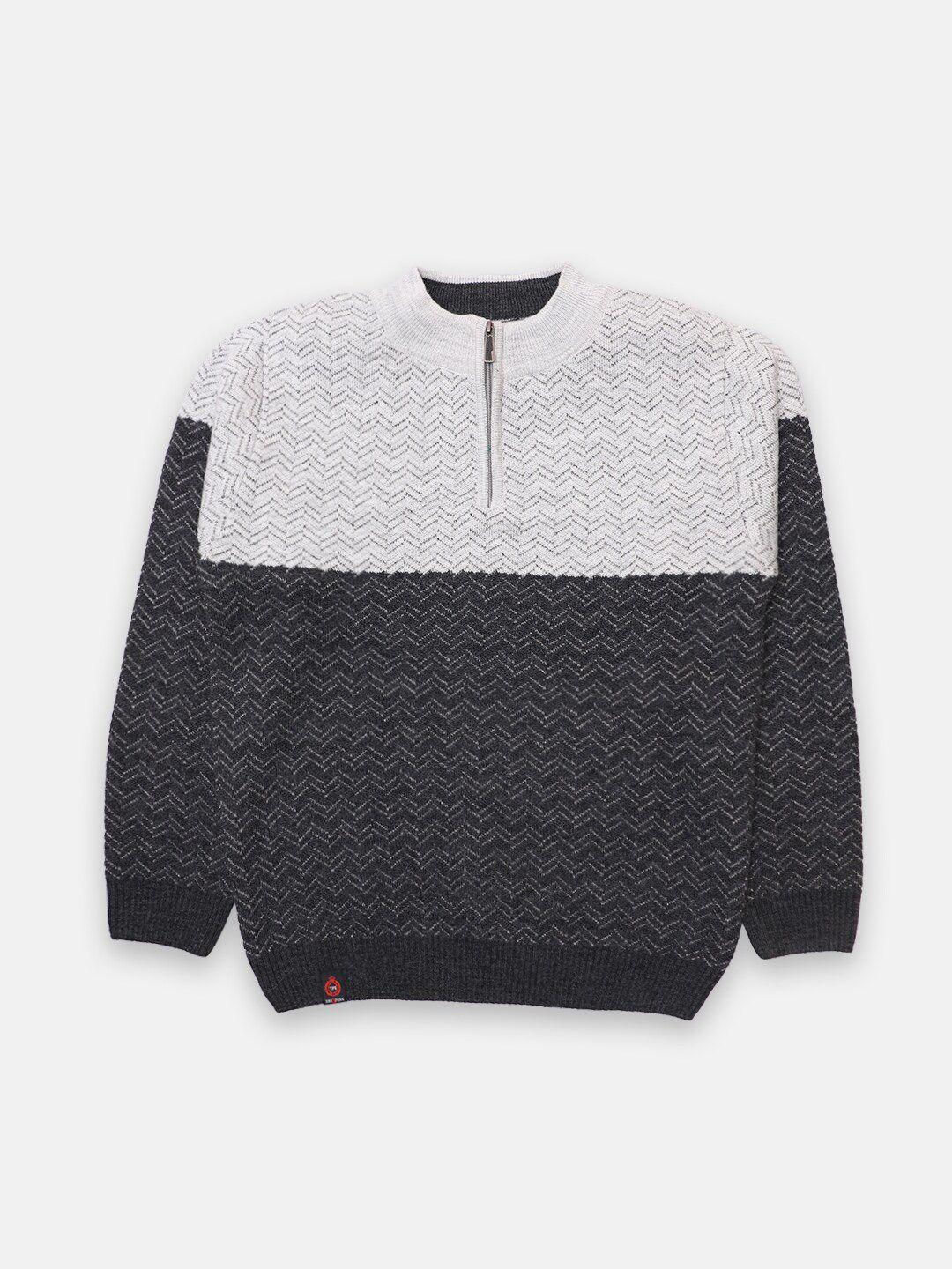 tre&pass boys grey colourblocked woolen pullover