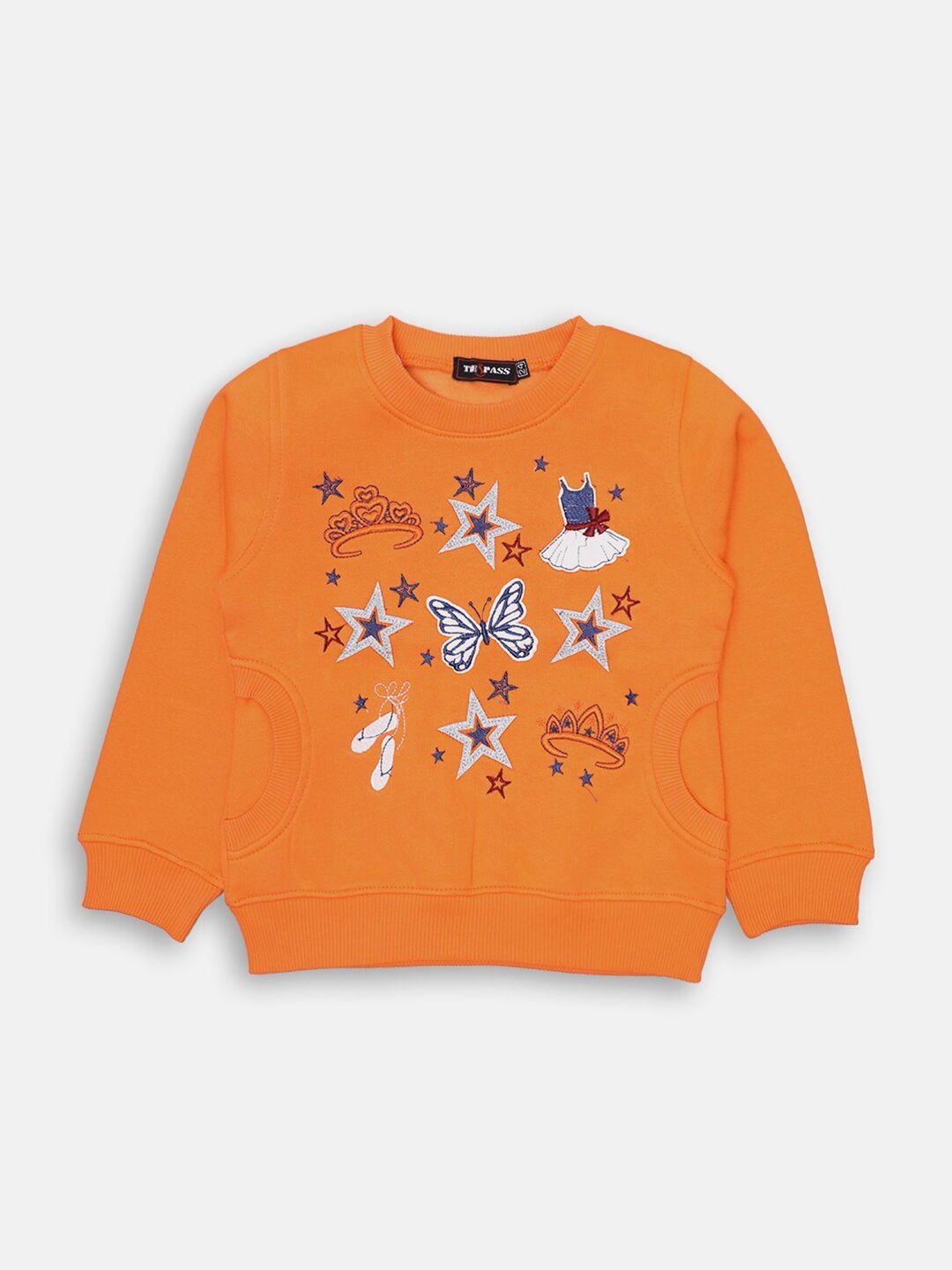 tre&pass boys orange printed cotton sweatshirt