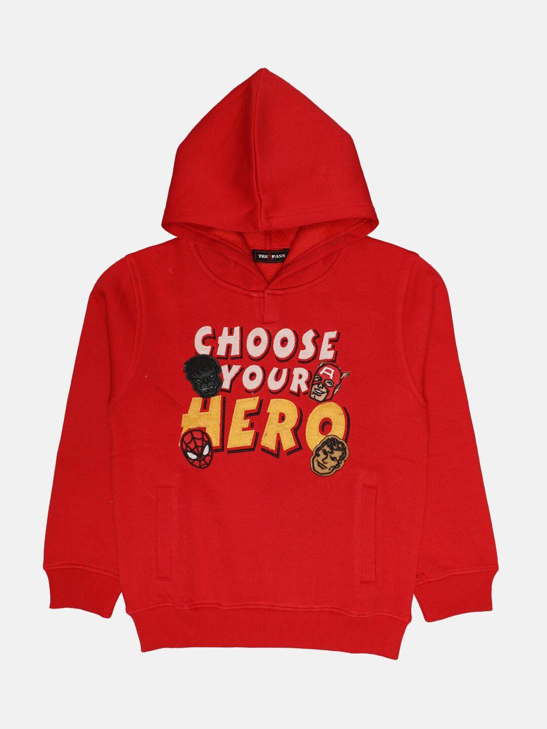 tre&pass boys red printed hooded sweatshirt