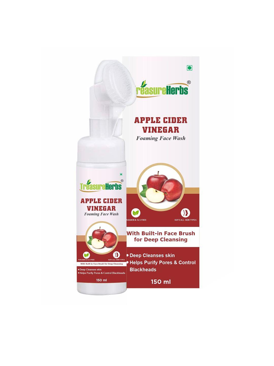 treasureherbs unisex apple cider vinegar foaming face wash &  built-in face brush  150 ml