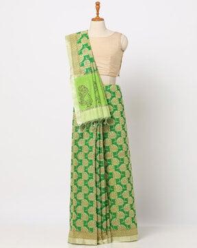 tree print chanderi saree with tassels