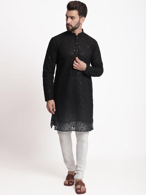 treemoda black & white regular fit chikankari kurta bottom set