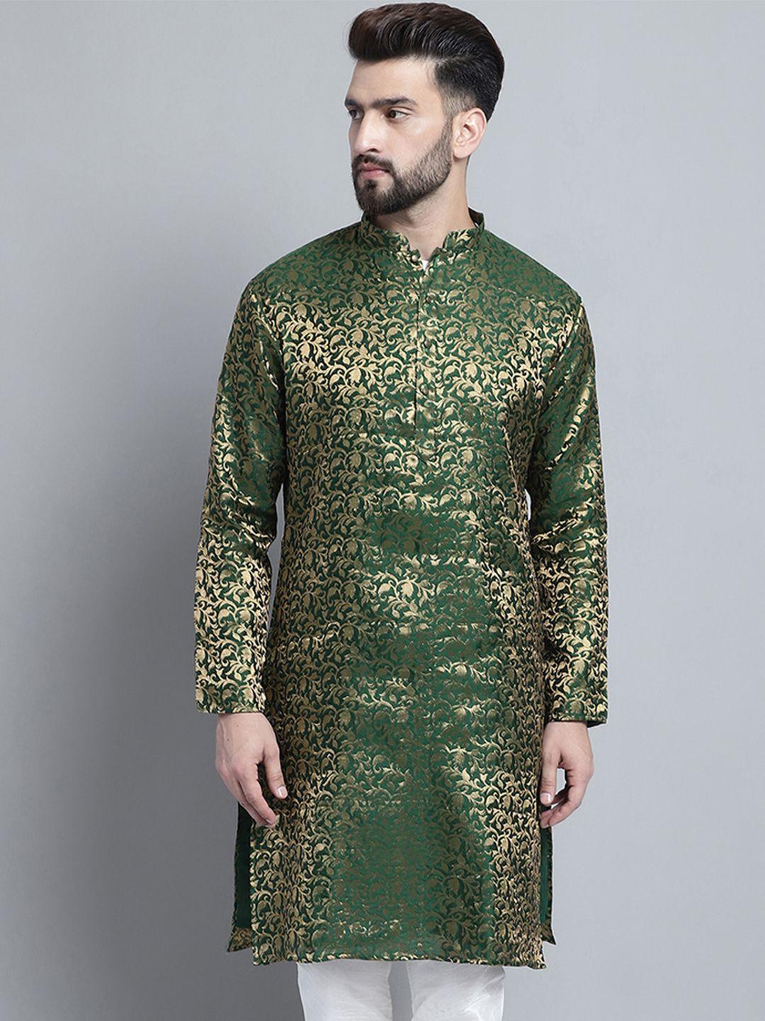 treemoda floral woven design mandarin collar straight kurta