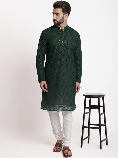 treemoda green & white regular fit chikankari kurta bottom set