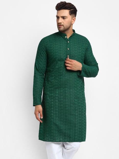 treemoda green cotton regular fit chikankari kurta