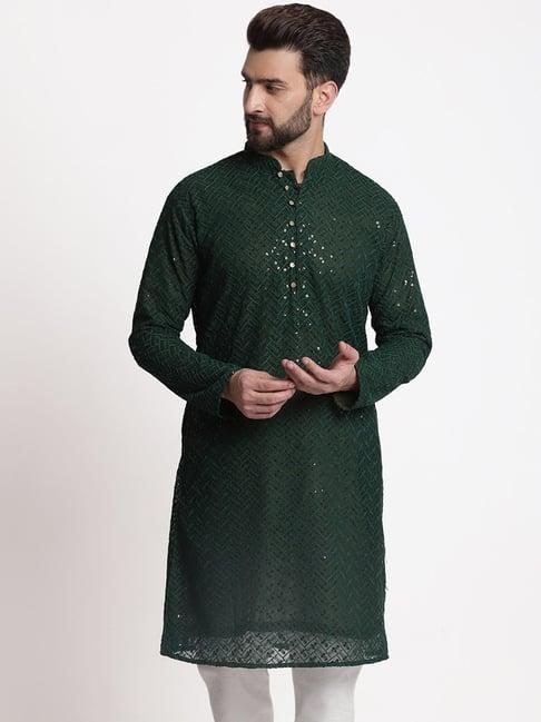 treemoda green regular fit chikankari kurta