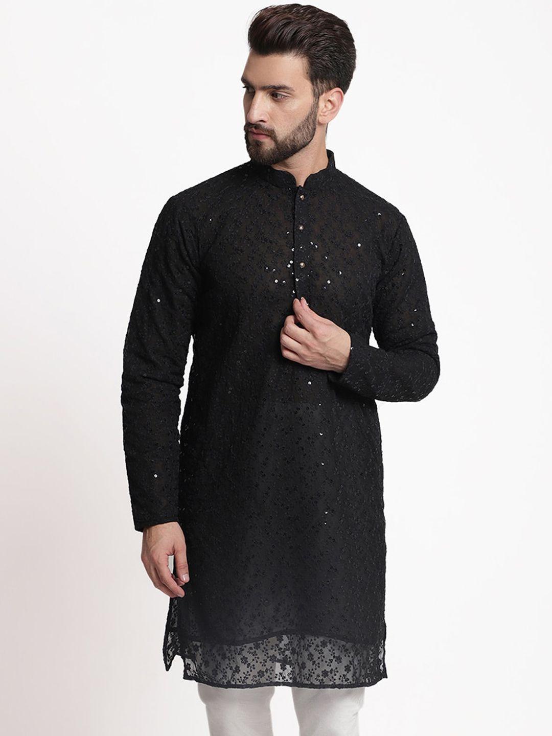 treemoda men embroidered mandarin collar long sleeve kurta