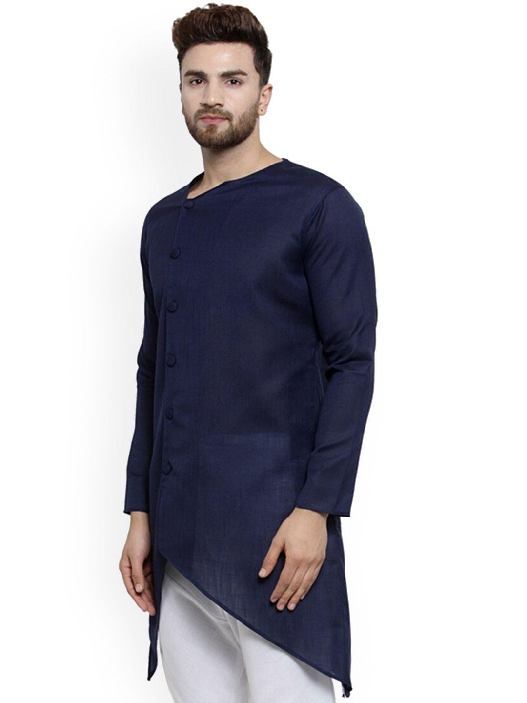 treemoda men navy blue cold-shoulder sleeves pathani kurta