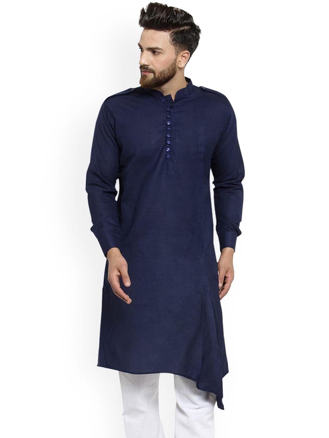 treemoda men navy blue thread work kurta