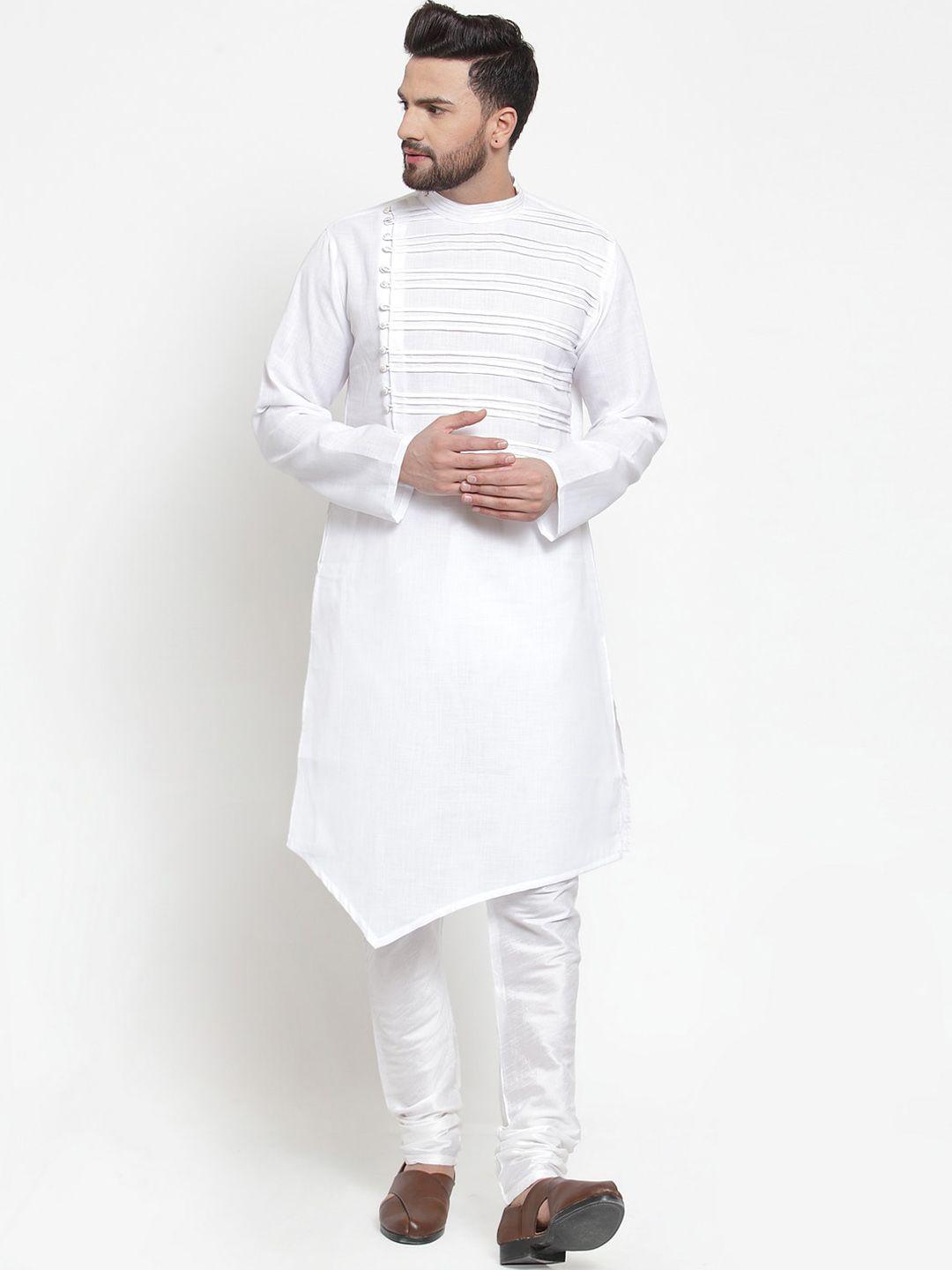 treemoda men white angrakha linen kurta with pyjamas