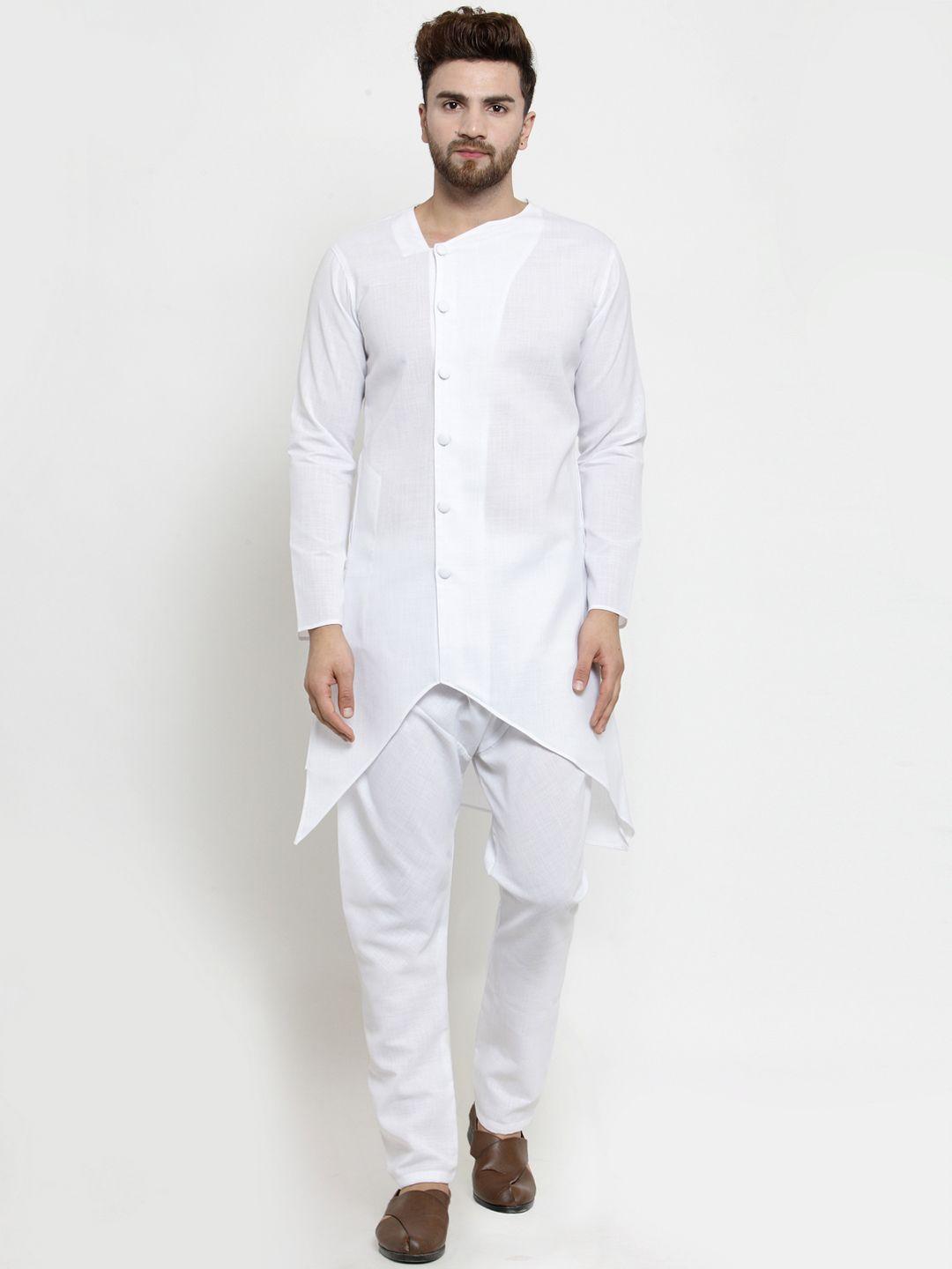 treemoda men white solid linen kurta with pyjamas