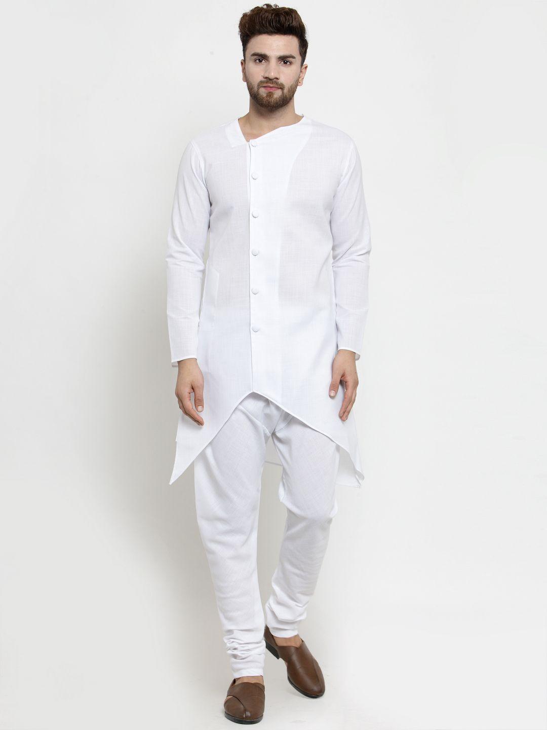 treemoda men white solid linen kurta with pyjamas