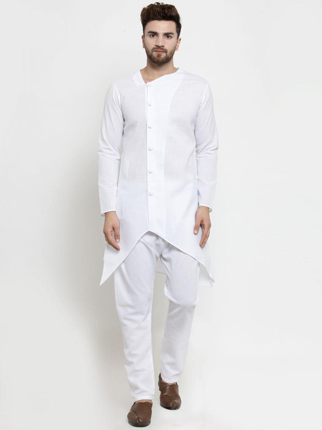 treemoda men white solid linen straight kurta