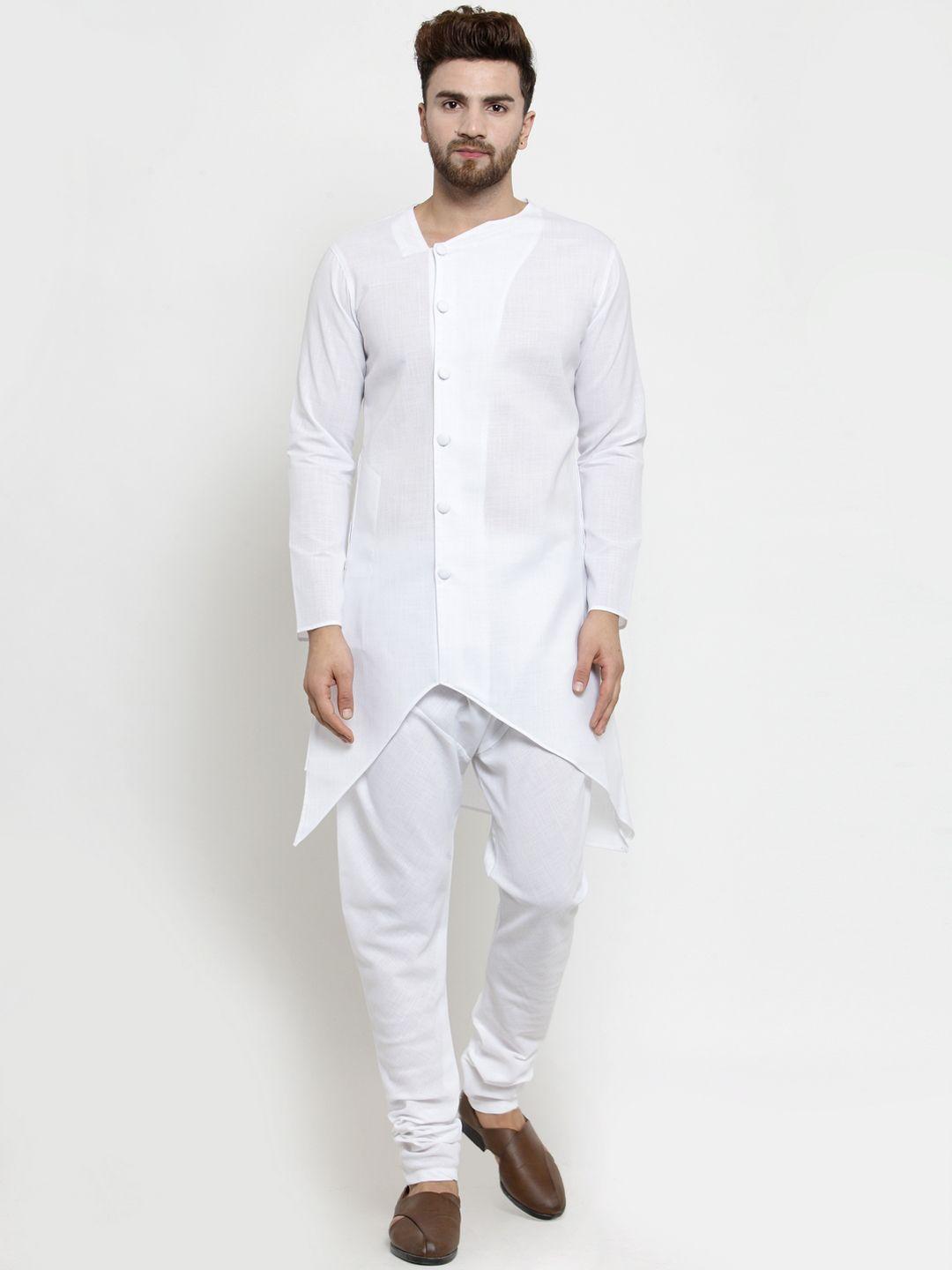 treemoda men white solid linen straight kurta