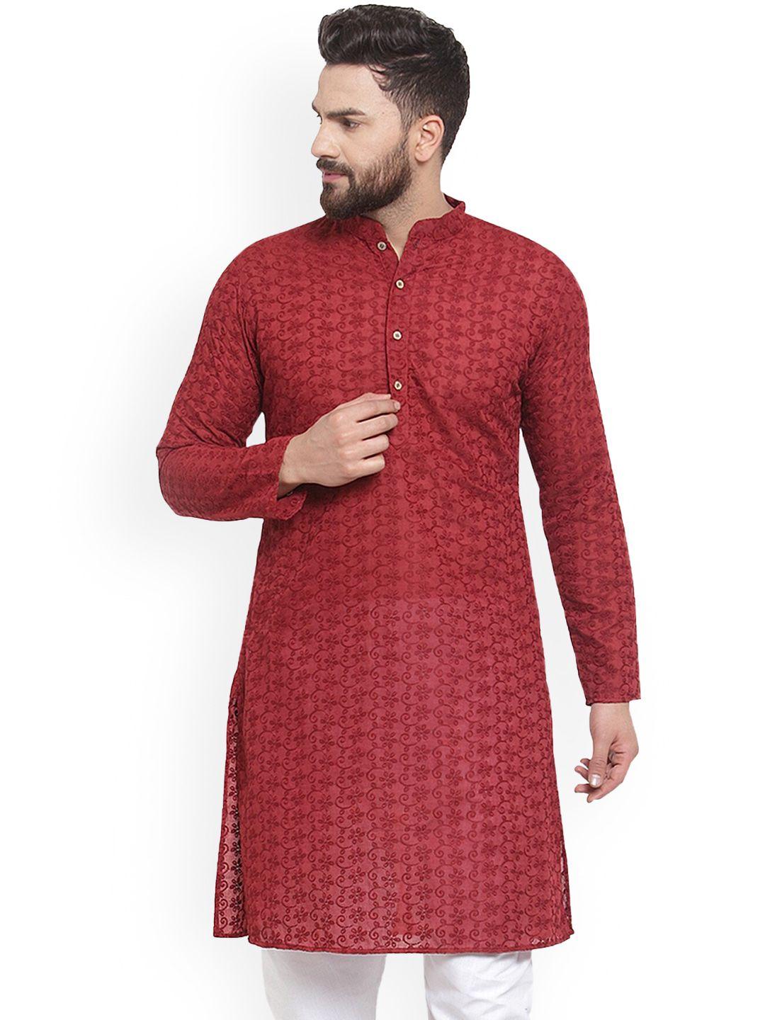 treemoda woven design mandarin collar long sleeves pure cotton kurta