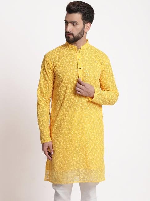 treemoda yellow regular fit chikankari kurta