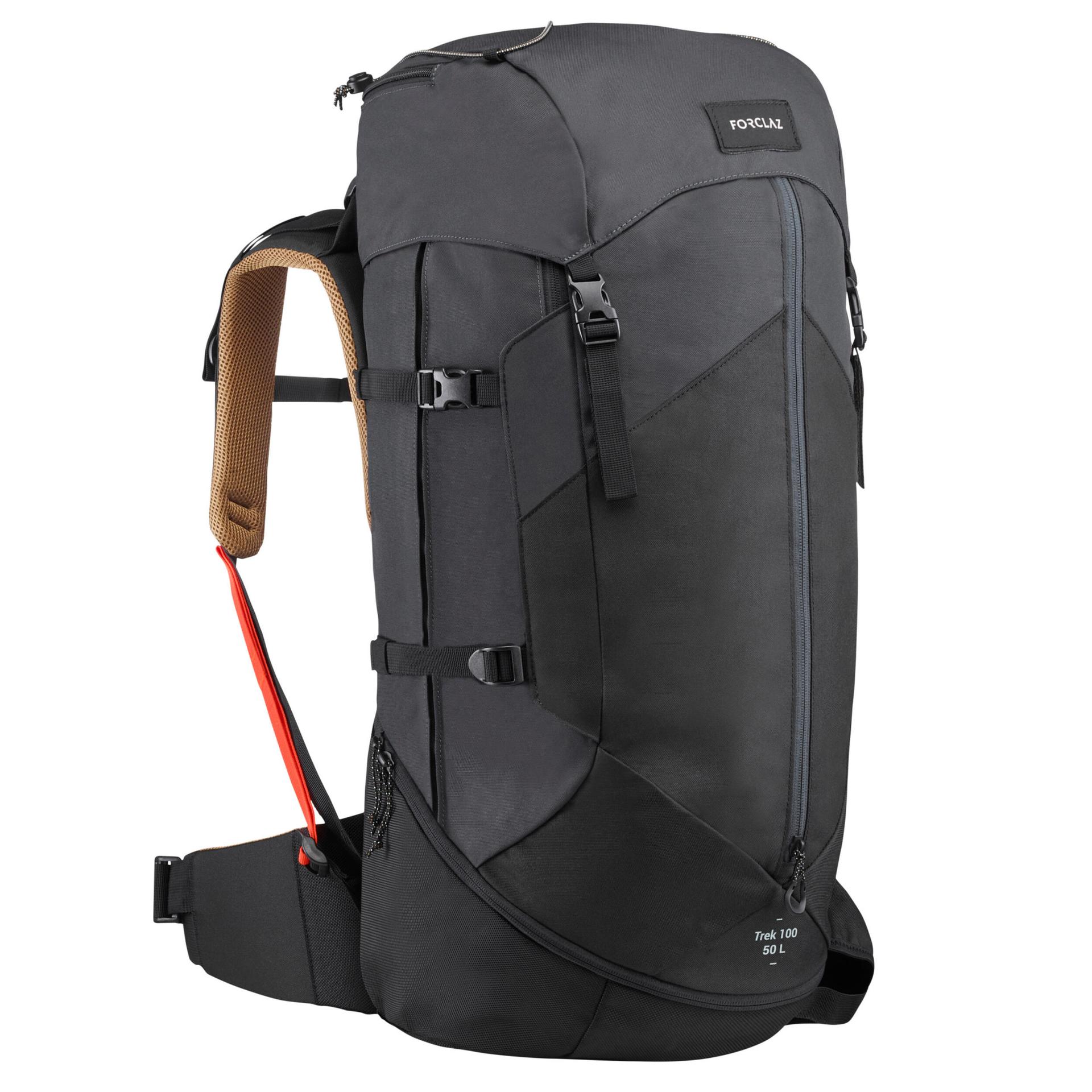trekking backpack trek 100 50 liters easyfit- black