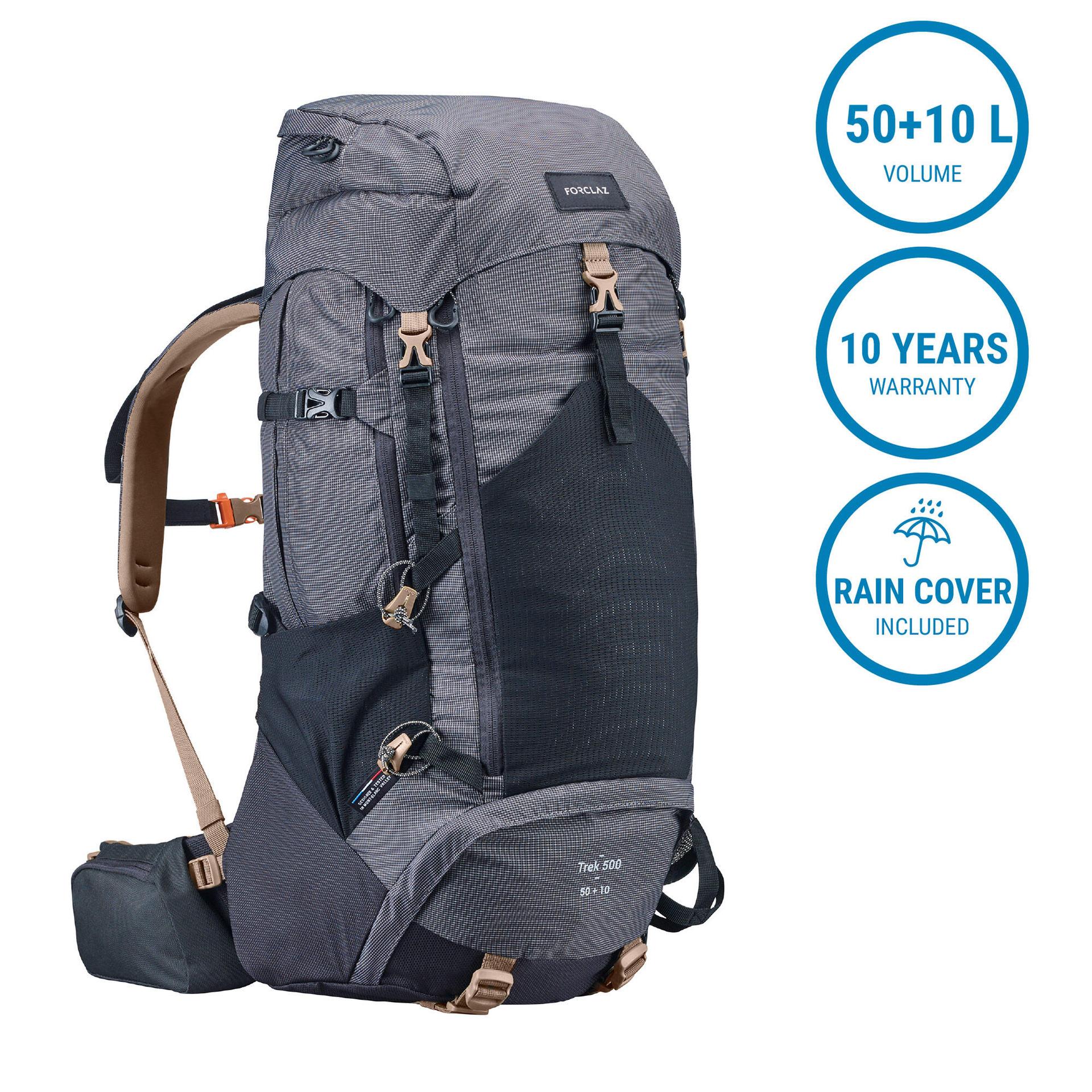 trekking backpack trek 500 50+10 litre- black