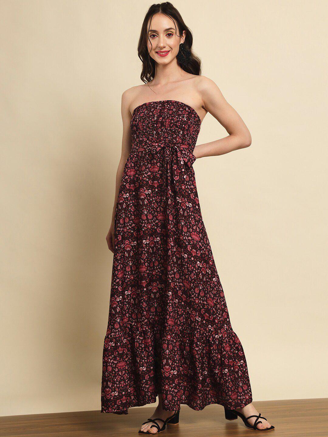 trend arrest floral printed strapless fit & flare maxi dress
