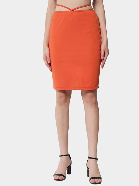 trend arrest orange pencil skirt