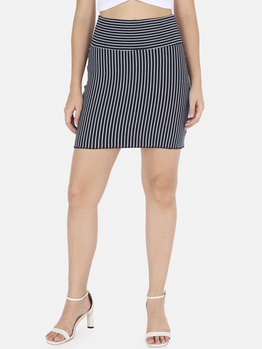 trend arrest women navy blue & white striped pure cotton mini pencil skirt