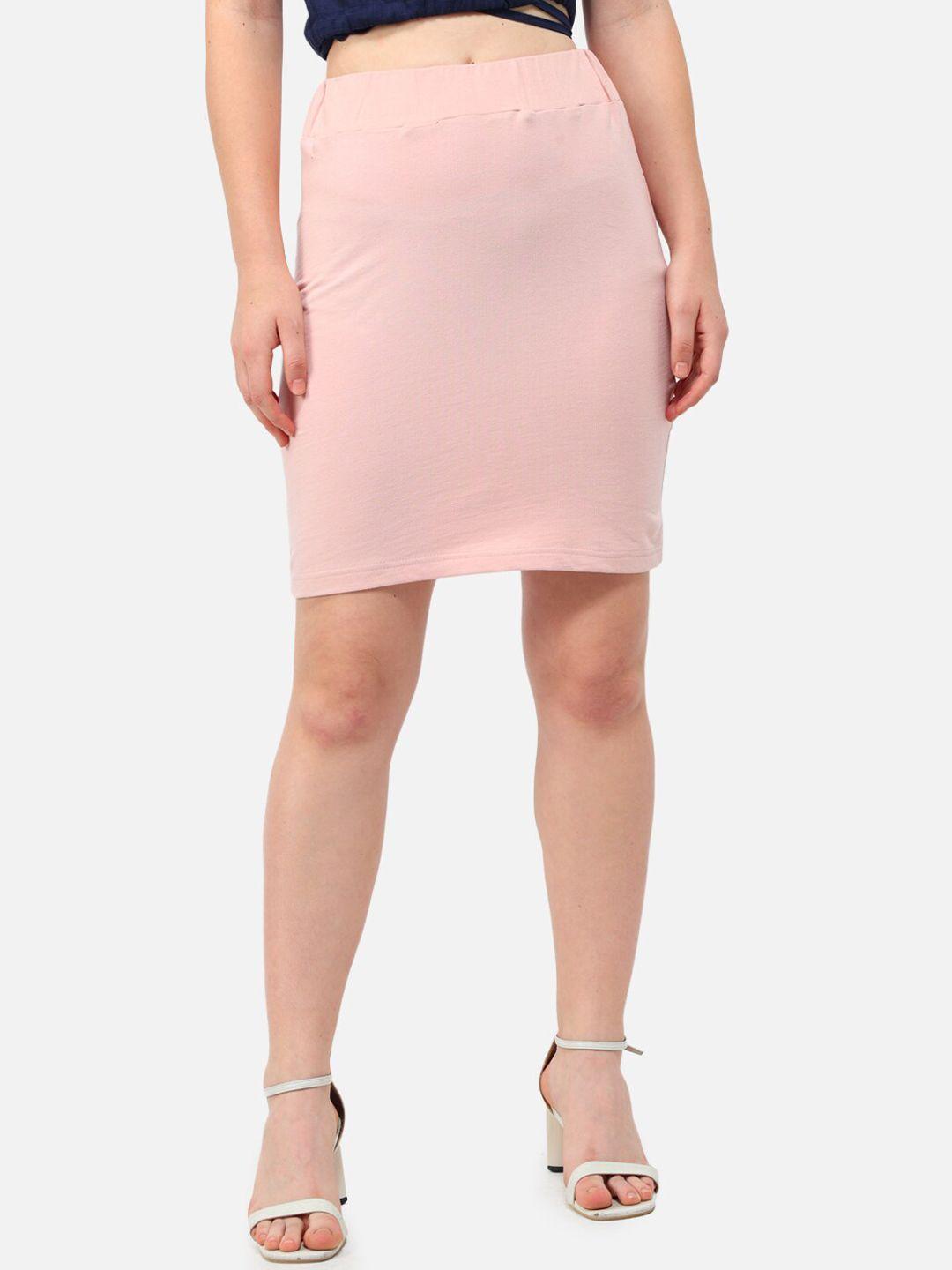 trend arrest women pink solid pure cotton mini pencil skirt