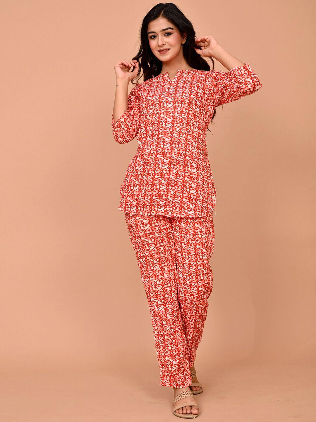 trend me women red & white printed night suit