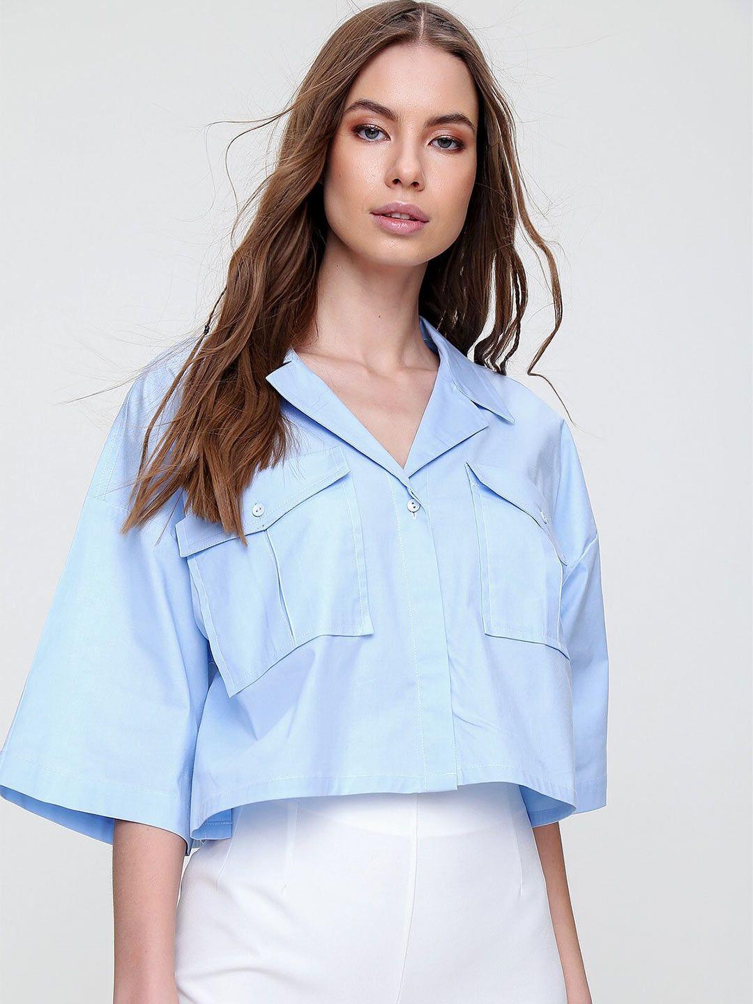 trend alacati stili cuban collar drop-shoulder sleeves pure cotton casual shirt