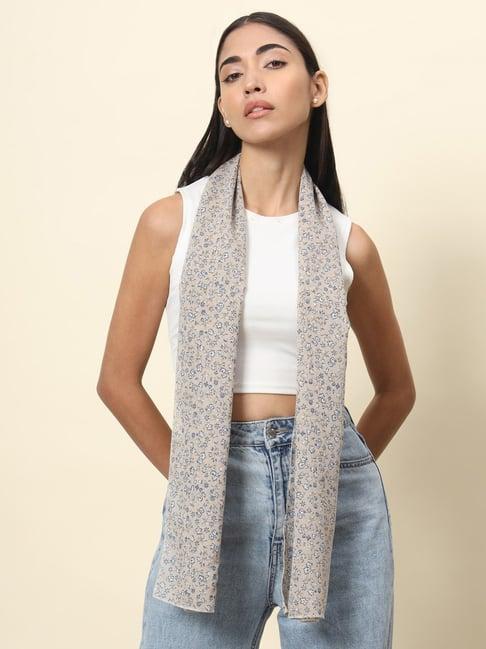 trend arrest beige & blue floral print scarf