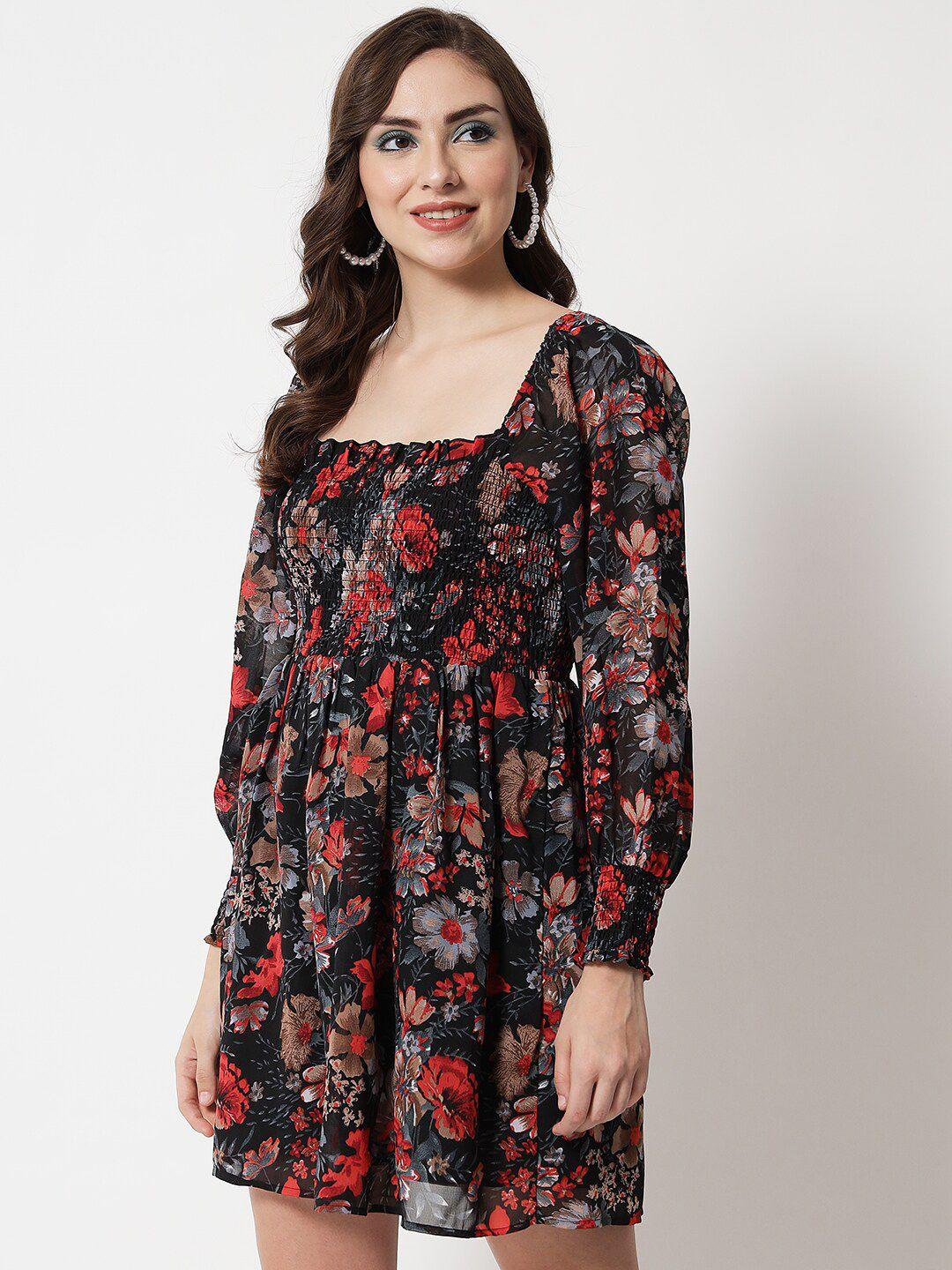 trend arrest black & red floral georgette dress