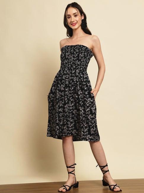 trend arrest black floral print fit & flare dress