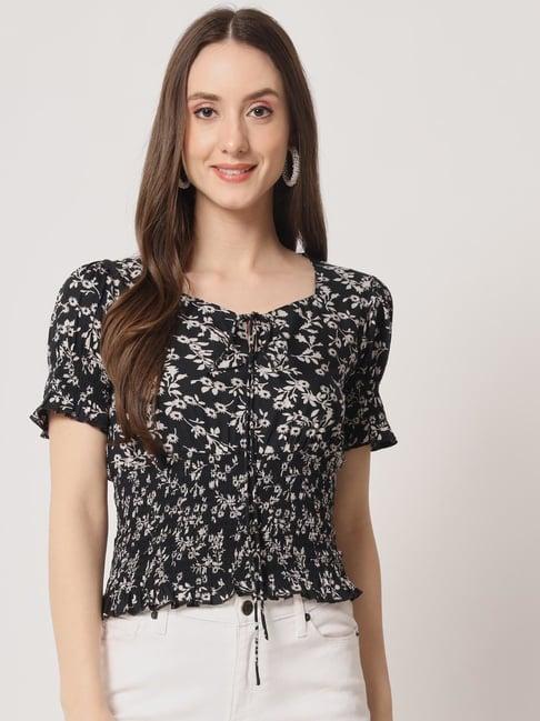 trend arrest black floral print top