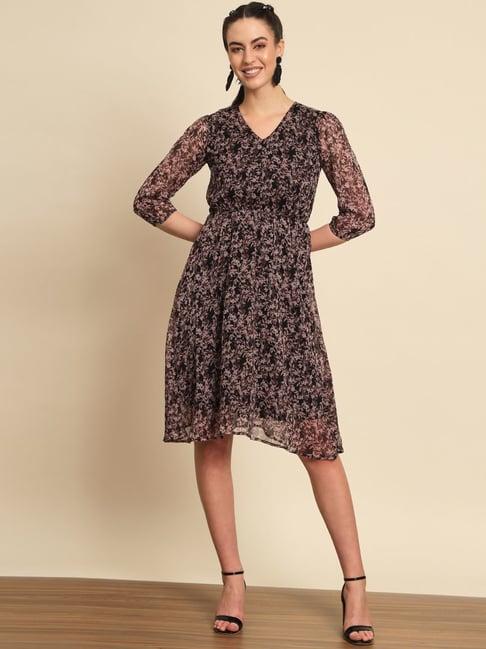 trend arrest black printed a-line dress