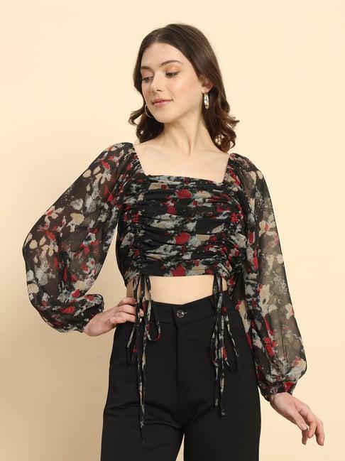 trend arrest black printed crop top