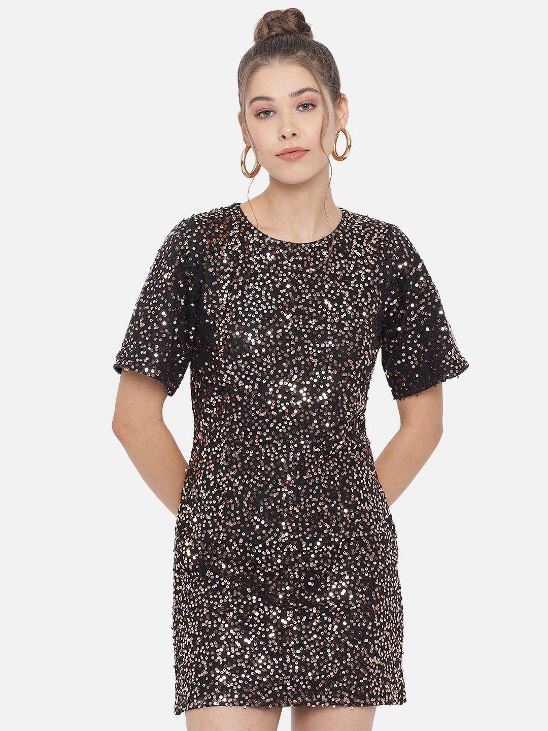 trend arrest black sequined embellished sheath dress