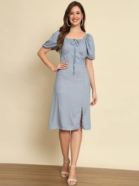 trend arrest blue polka dot print midi dress