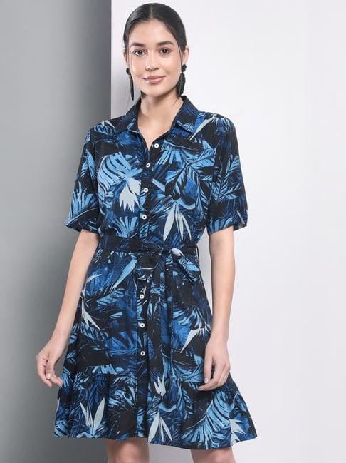 trend arrest blue printed shirt dress