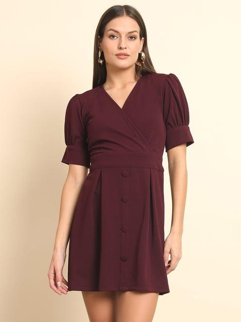 trend arrest burgundy wrap dress