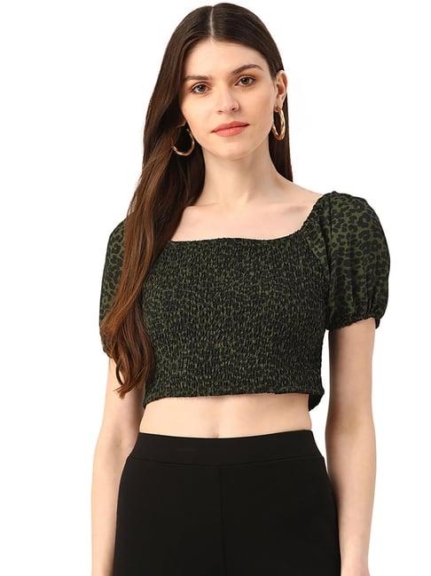 trend arrest green animal print crop top