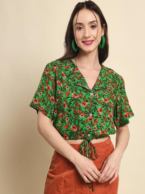 trend arrest green floral print top