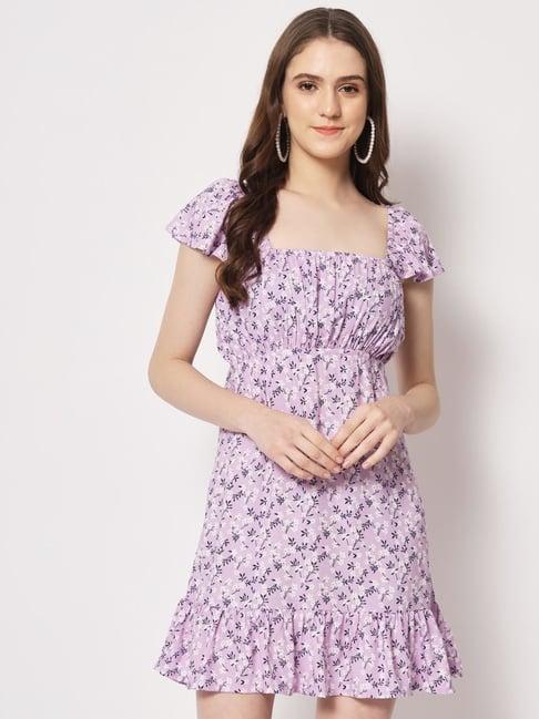 trend arrest lilac floral print a line dress