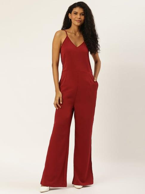 trend arrest maroon v neck jumpsuit