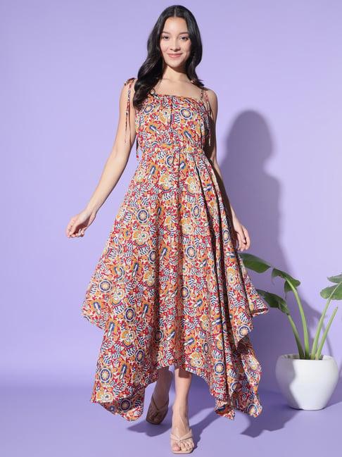 trend arrest multicolor floral print high-low dress