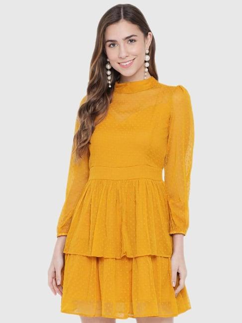 trend arrest mustard regular fit dress