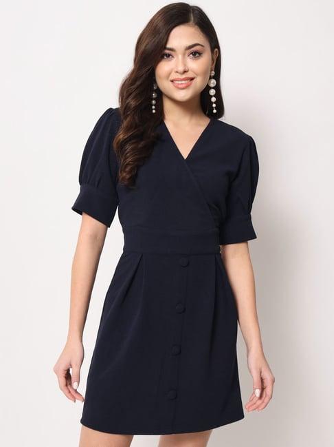 trend arrest navy fit & flare dress