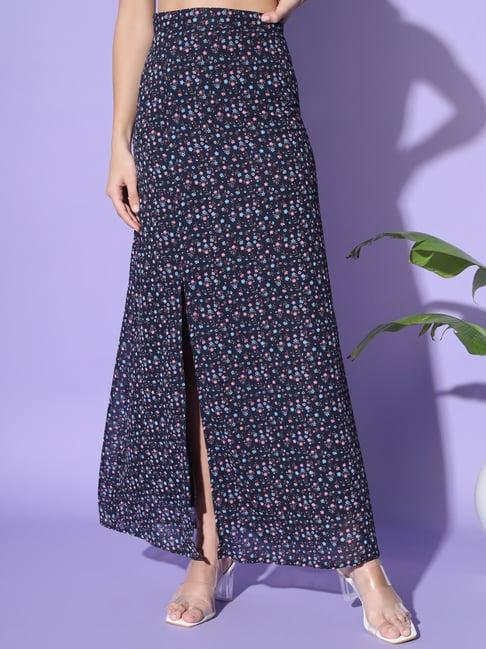 trend arrest navy floral print skirt